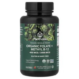 PlantFusion, веганские цельные продукты, органические фолаты и метил B12, со вкусом натуральных ягод, 60 пастилок