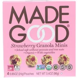 MadeGood, Органический продукт, Гранола Minis, клубника, 4 пакета, каждый по 24 г (0,85 унции)