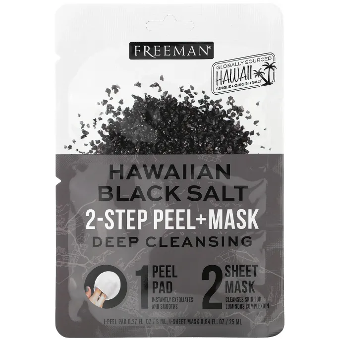 Freeman Beauty, Hawaiian Black Salt, 2-Step Peel + Mask, 1 Pad, 0.27 fl oz / 1 Sheet Mask, 0.84 fl. oz