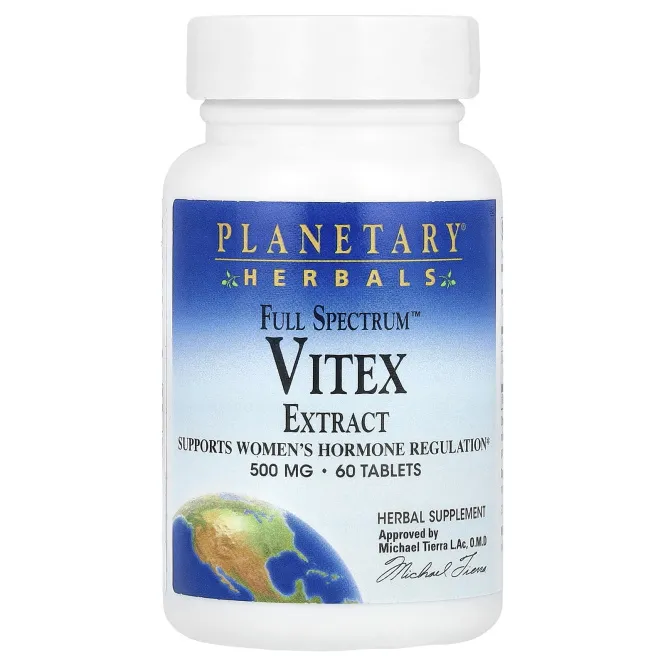 Planetary Herbals, Полный спектр, экстракт витекса, 500 мг, 60 таблеток