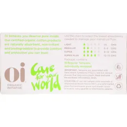 Oi, Тампоны из органического хлопка, Без аппликатора, Нормальная степень, 16 тампонов