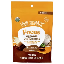 Four Sigmatic, Focus, органический растворимый кофе латте с ежовиком гребенчатым, вкус мокко, 120 г (4,23 унции)