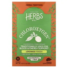 Herbs Etc., ChlorOxygen®, порошок из хлорофилла и клетчатки, со вкусом лимонада, 10 стик-пакетов по 4,3 г (0,15 унции)