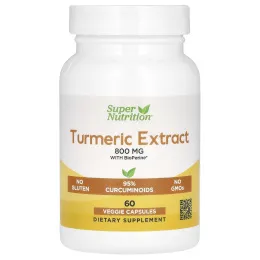 Super Nutrition, экстракт куркумы с Bioperine, 800 мг, 60 растительных капсул