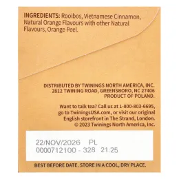 Twinings, Ароматизированный травяной чай, апельсин и корица, без кофеина, 20 чайных пакетиков, 40 г (1,41 унции)