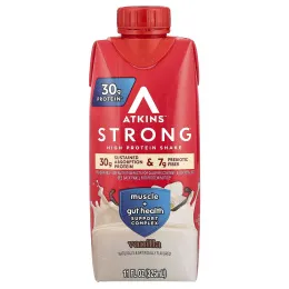 Atkins, Strong, высокопротеиновый коктейль, ваниль, 4 шт., По 325 мл (11 жидк. унц.)