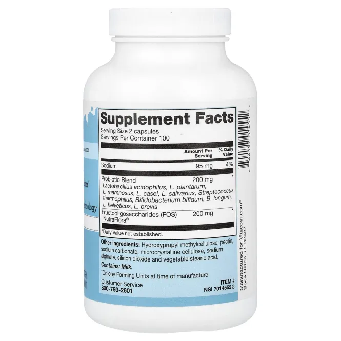 Vitacost, пробиотик 10-20 с NutraFlora® ФОС, 200 вегетарианских капсул