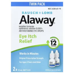 Alaway, Eye Itch Relief, антигистаминные глазные капли, двойная упаковка, 2 флакона по 10 мл (0,34 жидк. унции)