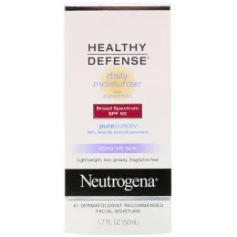 Neutrogena, Healthy Defense, ежедневный увлажняющий крем с солнцезащитным кремом, SPF 50 широкого спектра действия, для чувствительной кожи, 1,7 ж. унц. (50 мл)