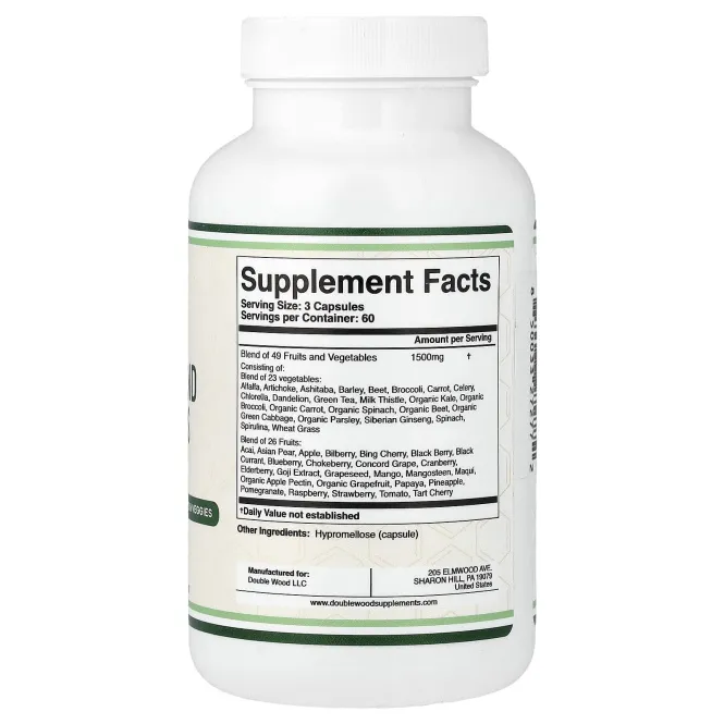 Double Wood Supplements, ежедневные фрукты и овощи, 180 капсул