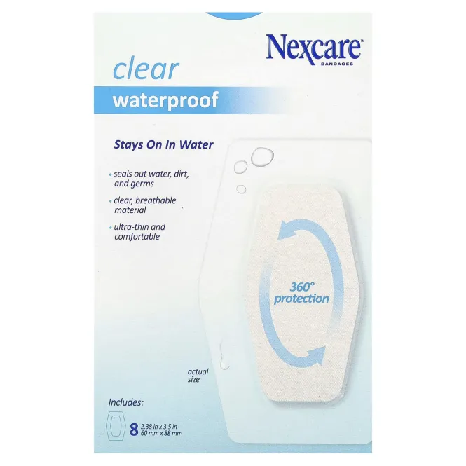 Nexcare, Прозрачные водонепроницаемые повязки для коленей и локтей, 8 повязок