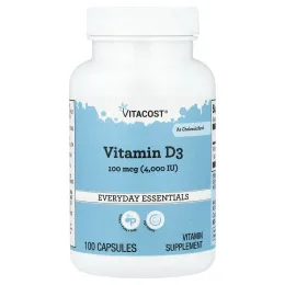 Vitacost, витамин D3, 100 мкг (4000 МЕ), 100 капсул