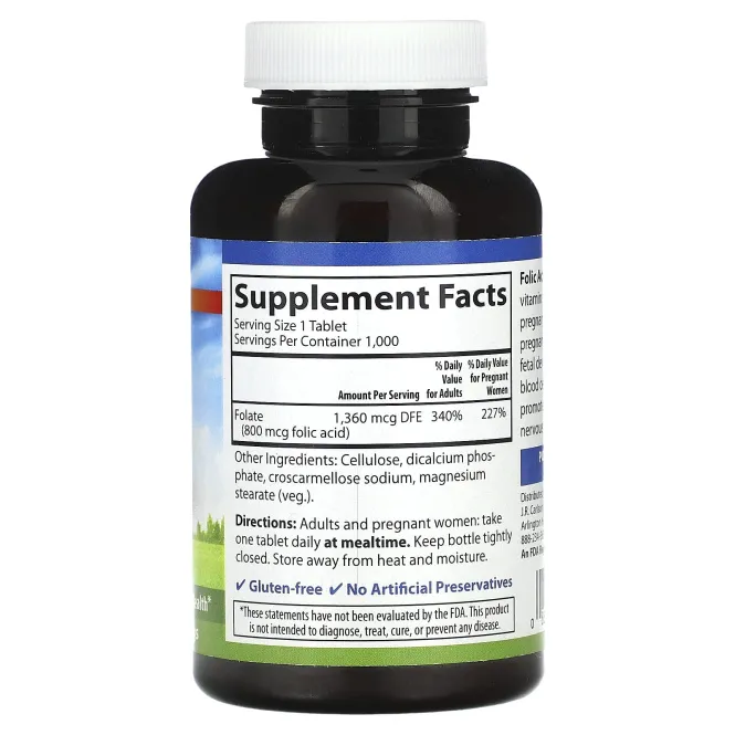 Carlson, Folic Acid, 800 mcg, 1,000 Vegetarian Tablets