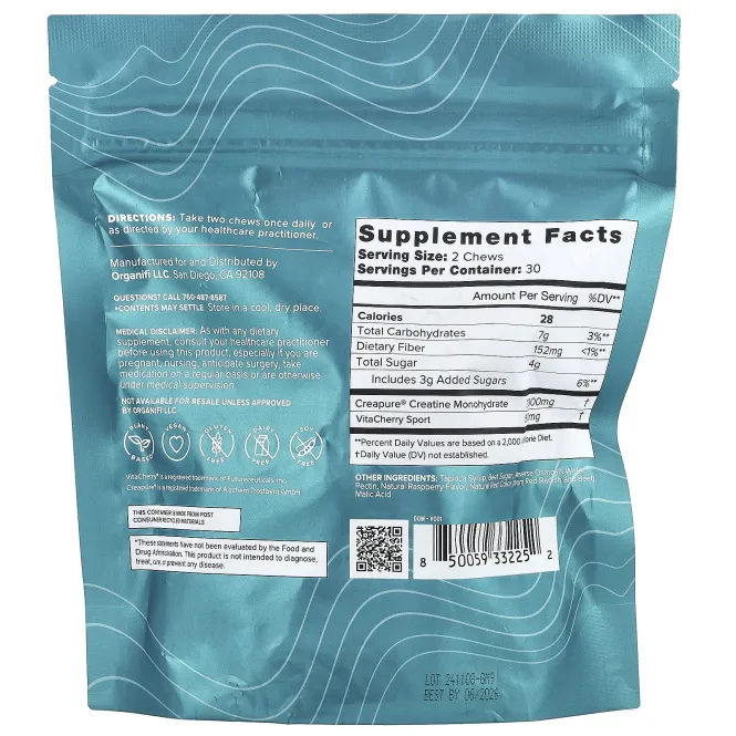 Organifi, Creatine Chews™, со вкусом вишни, 60 жевательных таблеток