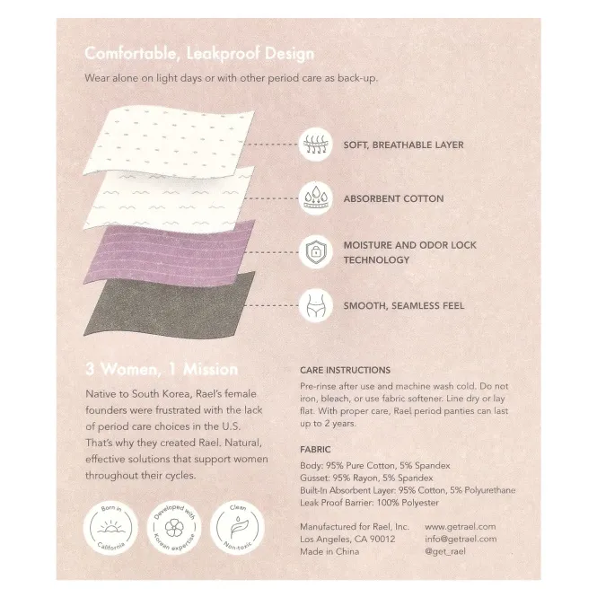 Rael, Многоразовое нижнее белье, бикини, среднее, черное, 1 шт.