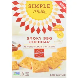 Simple Mills, Не содержит глютен, крекеры из миндальной муки, BBQ чеддер с дымком, 4.25 унции (120 г)