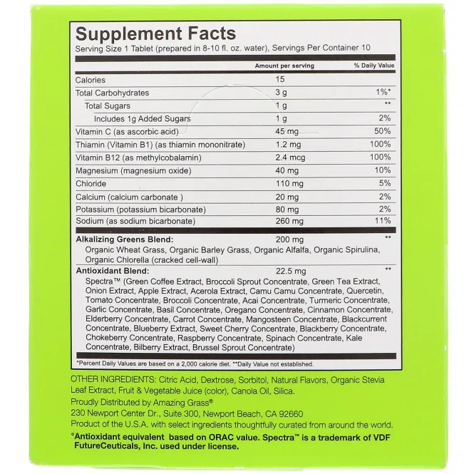 Amazing Grass, Green Superfood, Effervescent Greens Hydrate, Watermelon Lime Flavor, 6 Tubes, 10 Tablets Each