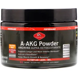 Olympian Labs, Порошок A-AKG, аргинин альфа-кетоглютарат, без ароматизаторов, 90 г