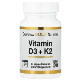 California Gold Nutrition, витамины D3 и К2, 60 растительных капсул