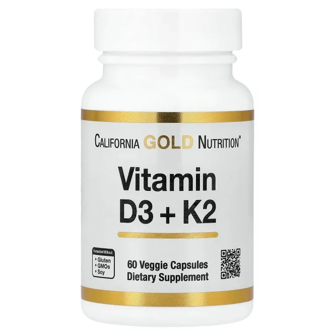 California Gold Nutrition, витамины D3 и К2, 60 растительных капсул