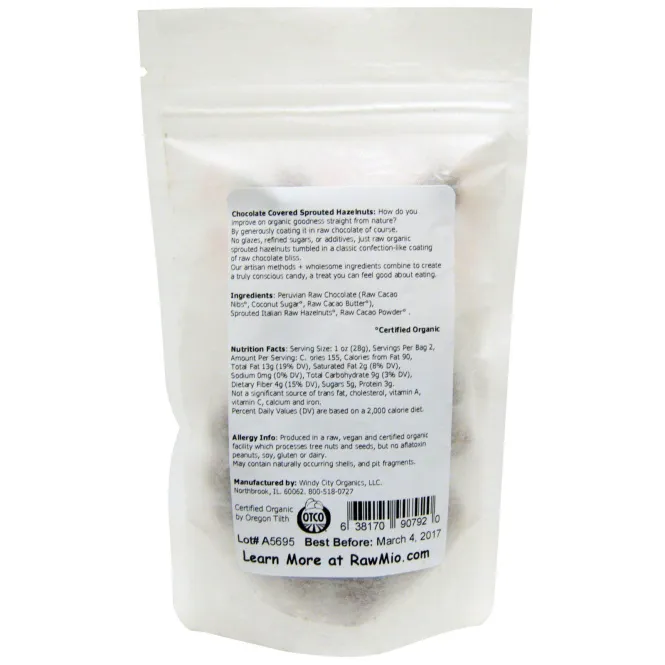 Rawmio, Пророщенный фундук в шоколаде, 2 унции (57 г)