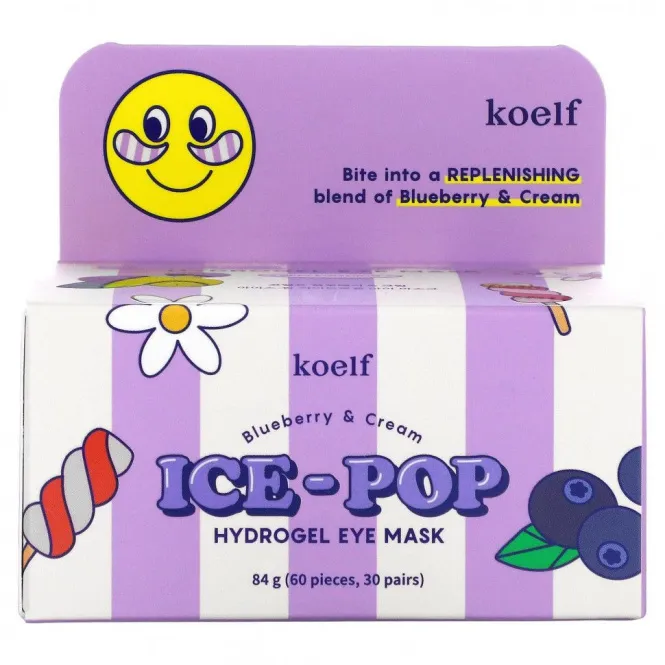 Koelf, Ice-Pop Hydrogel Eye Mask, Blueberry & Cream, 30 Pairs