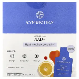 Cymbiotika, липосомальный НАД+, со вкусом апельсина и ванили, 26 пакетиков с жидкостью, 10 мл (0,34 жидк. унции)