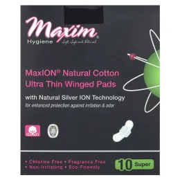 Maxim Hygiene Products, Ультратонкие подушечки с крылышками, натуральная технология Силвер МаксиON, супер, 10 подушечек