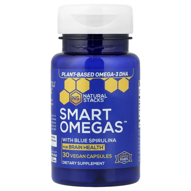 Natural Stacks, Smart Omegas™ с голубой спирулиной, 30 веганских капсул
