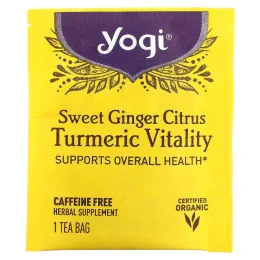 Yogi Tea, Sweet Ginger Citrus Turmeric Vitality, без кофеина, 16 чайных пакетиков, 1,12 унции (32 г)