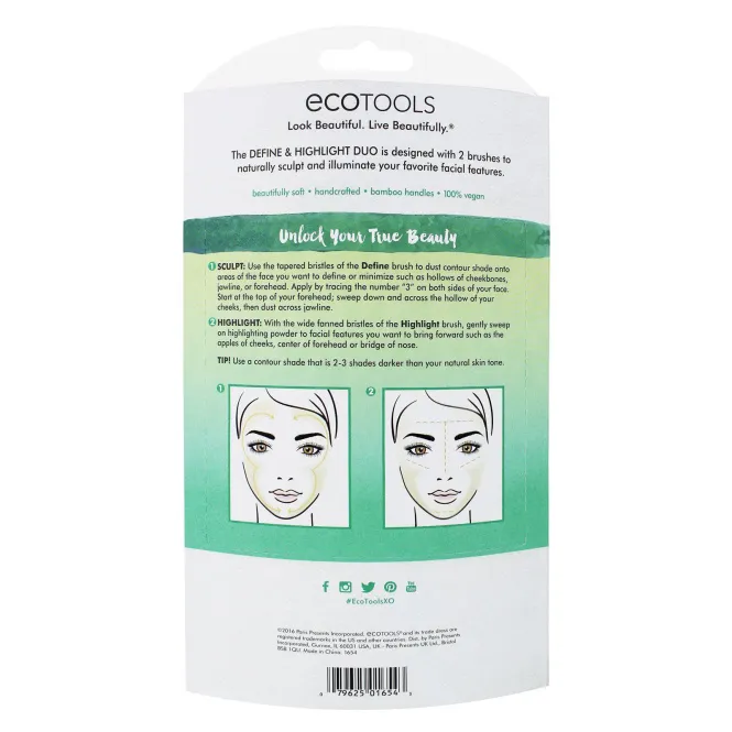 EcoTools, набор для нанесения бронзера и хайлайтера, 2 Кисточки