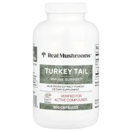 Real Mushrooms, Индейка, экстракт грибов в порошке, 200 капсул