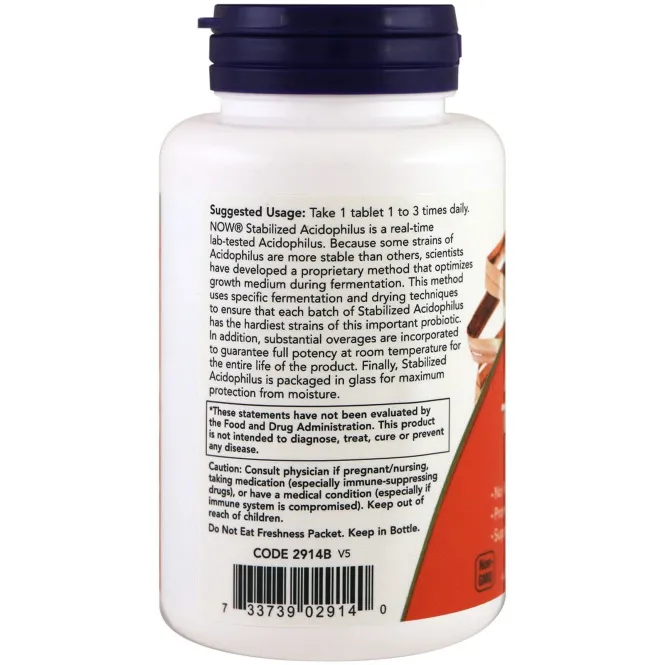 Now Foods, Стабилизированный ацидофилус, три миллиарда, 180 таблеток