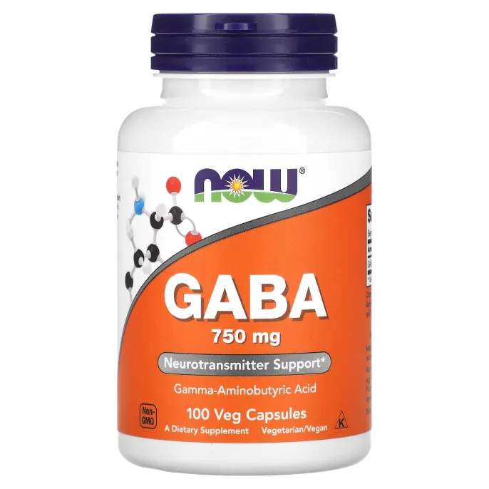 NOW GABA 750 мг, 100 капсул в растительной оболочке