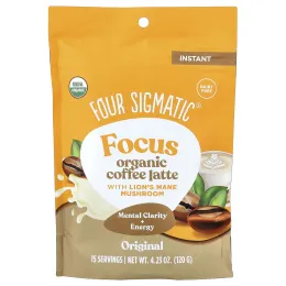 Four Sigmatic, Focus, органический растворимый кофе латте с ежовиком гребенчатым, оригинальный вкус, 120 г (4,23 унции)