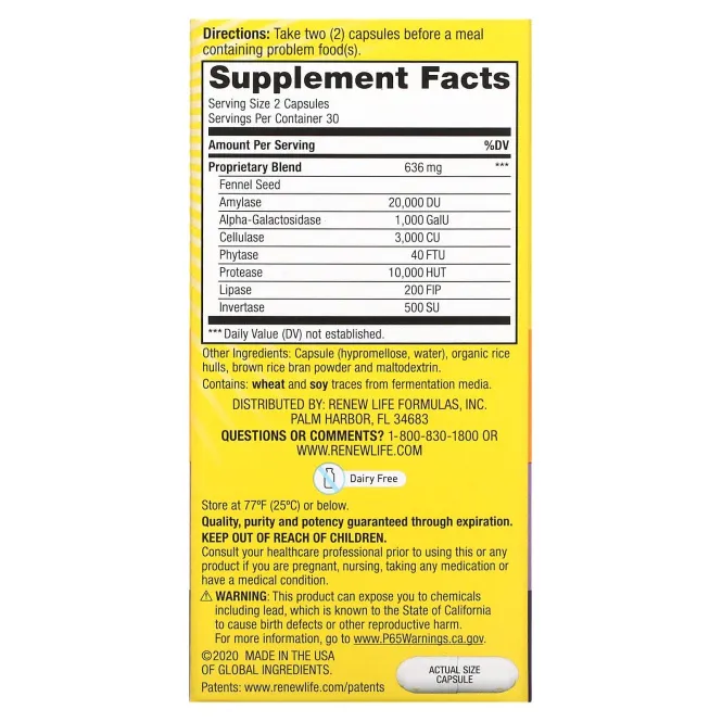 Renew Life, Gas Stop, 60 вегетарианских капсул