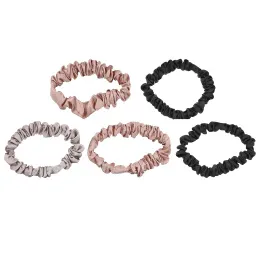 Giovanni, Сатиновые резинки для тонких волос, румяна, черный и серый, 5 резинок