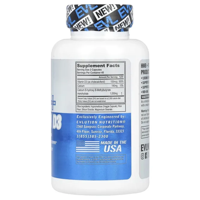 EVLution Nutrition, HMB + витамин D3, 90 растительных капсул