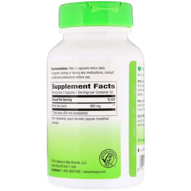 Nature's Way, White Oak Bark, 480 mg, 100 Vegetarian Capsules