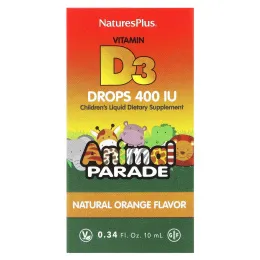 Nature's Plus, Source of Life, «Парад животных», витамин D3, жидкие капли, натуральный апельсиновый вкус, 200 МЕ, 0,34 жидк. унций (10 мл)