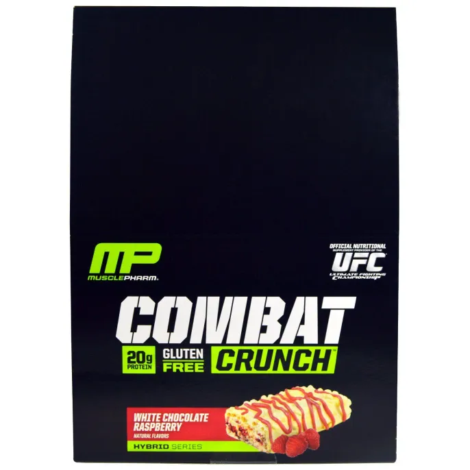 MusclePharm, Combat Crunch, Малина и белый шоколад, 12 батончиков, 2,22 унции (63 г) каждый
