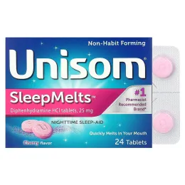 Unisom, SleepMelts, средство для ночного сна, вишня, 24 таблетки