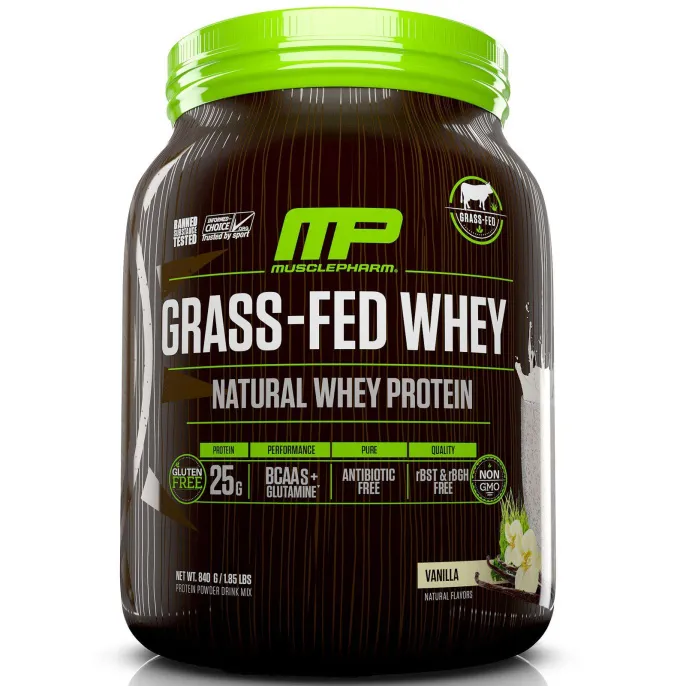 MusclePharm, Молочная сыворотка от животных, выращенных на подножном корму, Натуральный белок молочной сыворотки, порошок для приготовления напитка, Ваниль, 1,85 фунта (840 г)