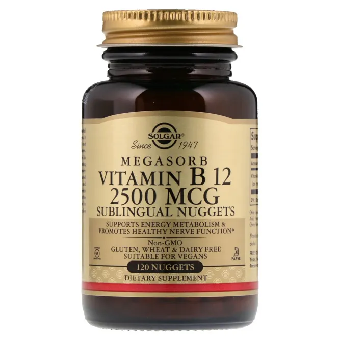 Solgar, Сублингвальный витамин В12, 2500 мкг, 120 наггетсов