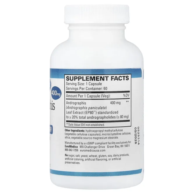 EuroMedica, Andrographis EP80™, 400 мг, 60 капсул