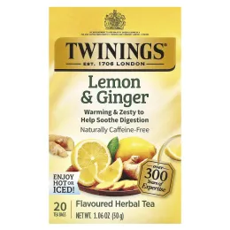 Twinings, Ароматизированный травяной чай, лимон и имбирь, без кофеина, 20 чайных пакетиков, 30 г (1,06 унции)