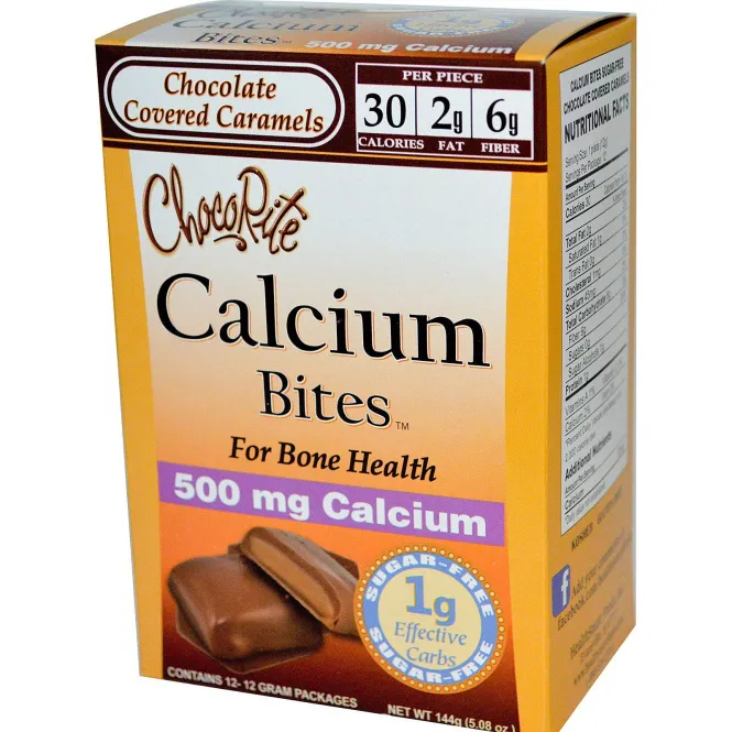 HealthSmart Foods, Inc., ChocoRite, кальций, шоколад и карамель, 12 пакетиков, 12 г каждый