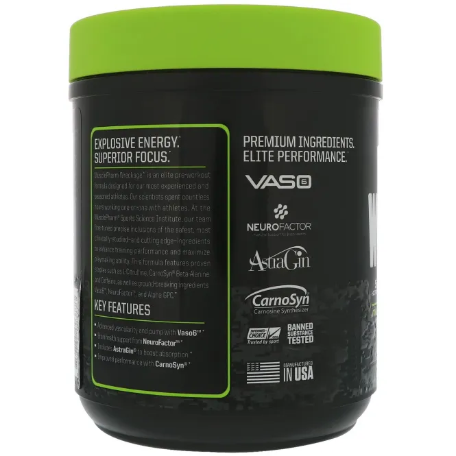 MusclePharm, Предтренировочный комплекс Wreckage, кислые конфеты, 375 г (13,23 унций)