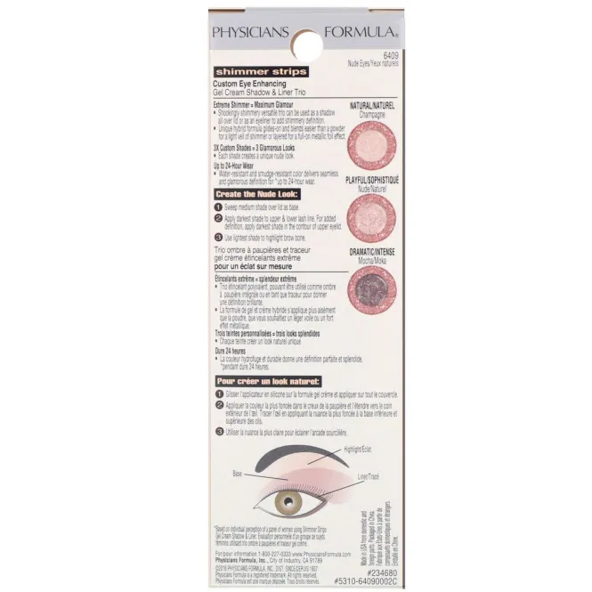 Physicians Formula, Shimmer Strips, трио гель-кремовых теней и подводки для глаз с шиммером, Extreme Shimmer, пастельные оттенки, 0,17 унции (4,8 г)