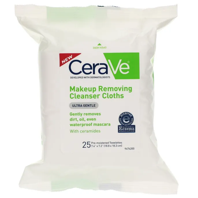 CeraVe, Салфетки для снятия макияжа, ультрамягкие, 25 влажных салфеток